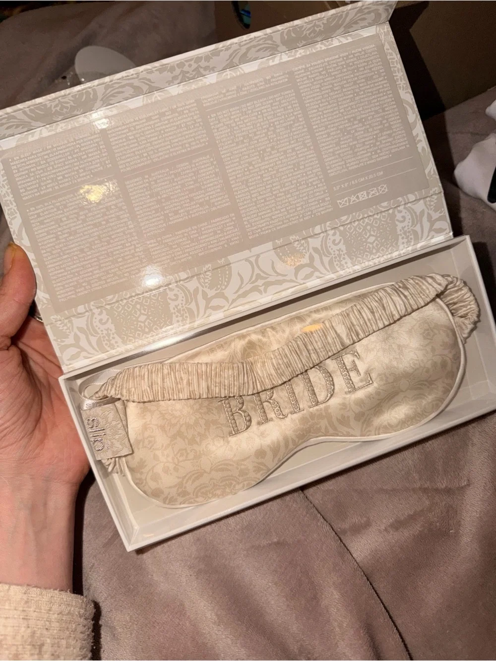 slip Silk Sleep Mask in Soft Cream with BRIDE Embroidery- UNOPENED + PRISTINE